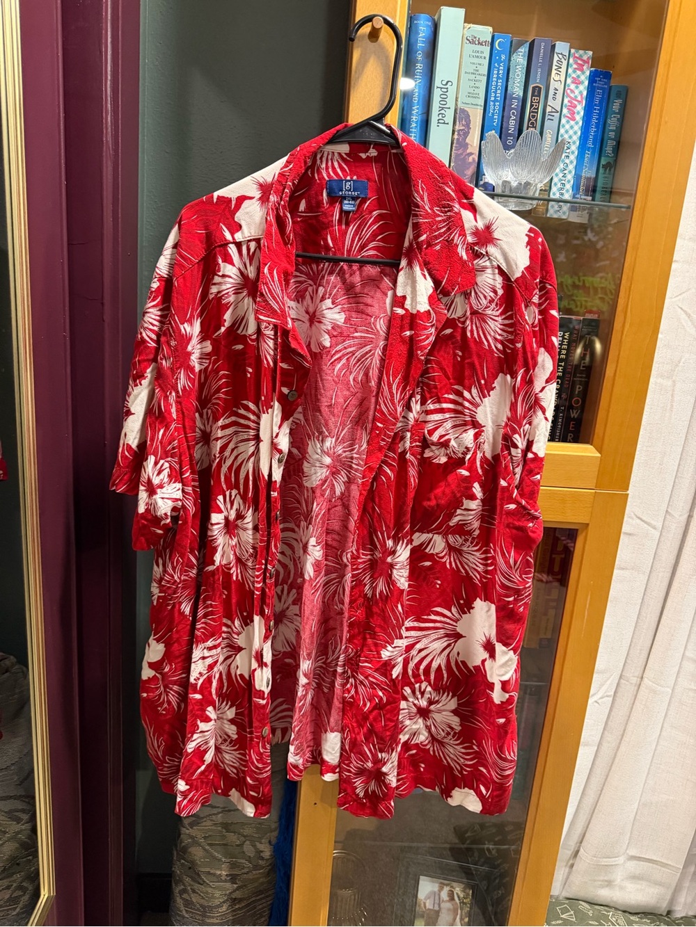 George Red and White Floral Short-Sleeve Camp Shirt